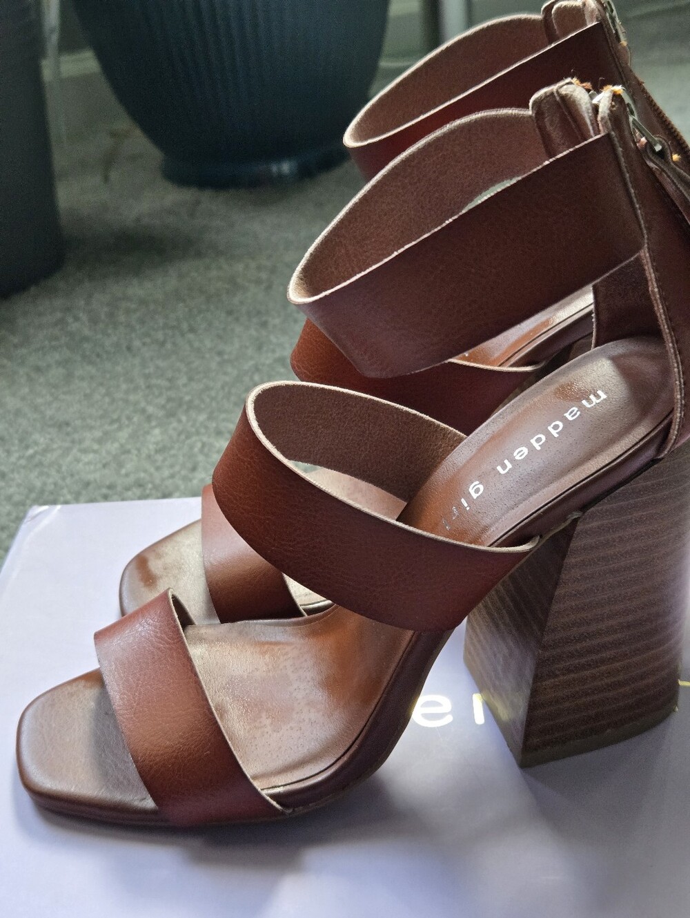 Madden Girl Chestnut Brown Ankle-Strap Block Heel Sandals - Picture 4 of 7